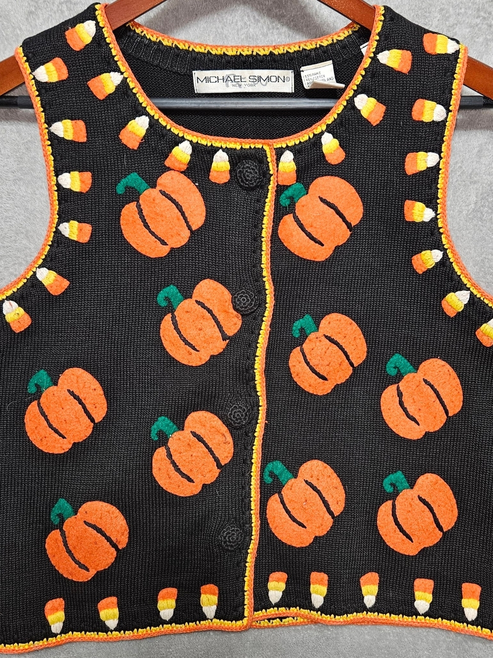 Michael Simon Black Halloween Pumpkin & Candy Corn Vest